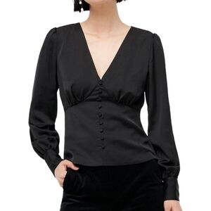 J Crew - V-Neck Satin Blouse with button detail